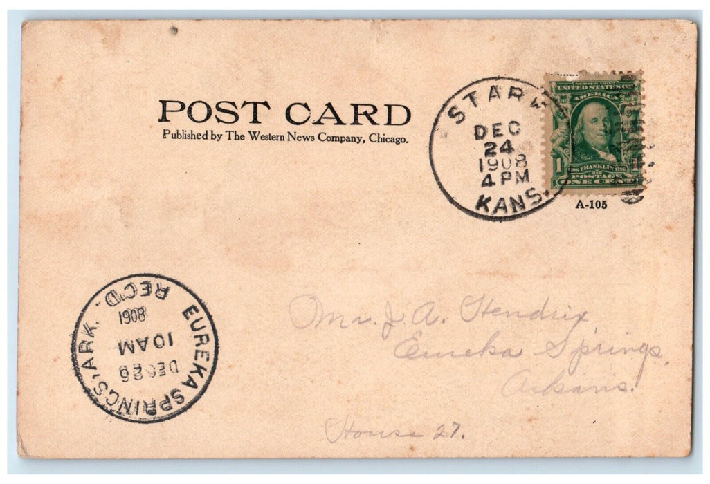 1908 Little Girl And Dogs Glitter Stark Kansas KS, Eurika Springs AR Postcard
