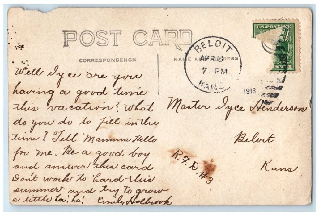 1913 School Children Teacher Beloit Kansas KS RPPC Photo Posted Postcard