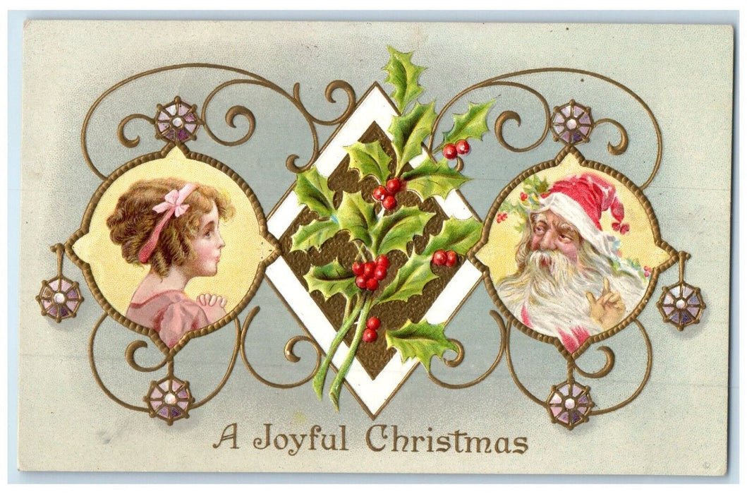 c1910's Christmas Santa Claus Girl Holly Berries Vesper Kansas KS Postcard