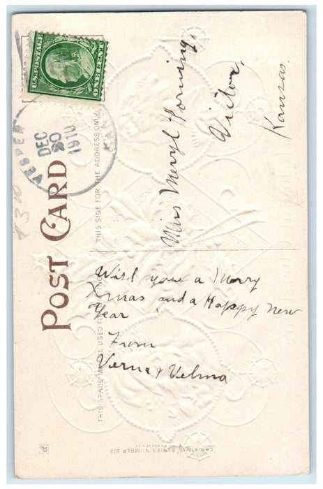 c1910's Christmas Santa Claus Girl Holly Berries Vesper Kansas KS Postcard
