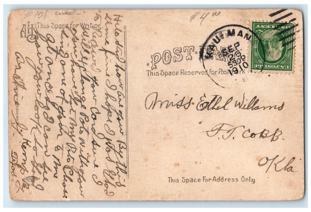 1910 A Breathing Spell Cowgirl Horse Riding Fort Cobb Oklahoma  OK Postcard