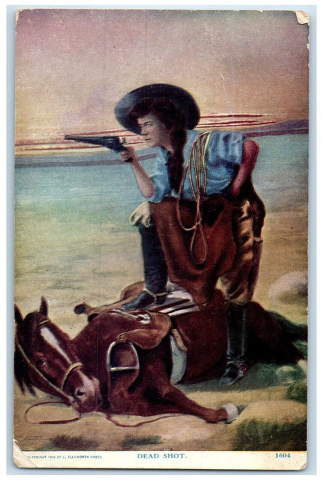 c1910's Cowgirl Gun Horse Dead Shot La Grove Kansas KS Posted Antique Postcard