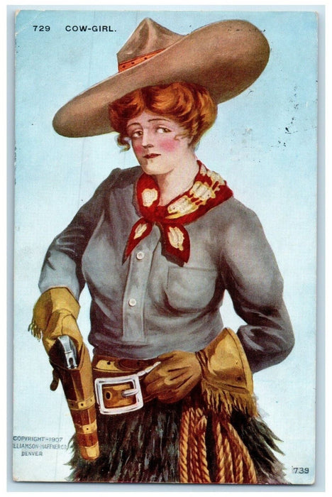 1910 Pretty Woman Cowgirl With Gun Big Hat Hereford Texas TX Antique Postcard