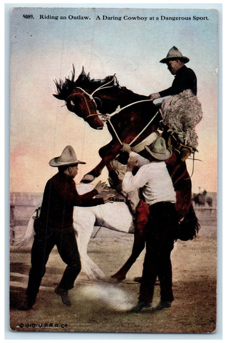 c1920's Riding An Outlaw A Daring Cowboy At A Dangerous Sport Vintage Postcard
