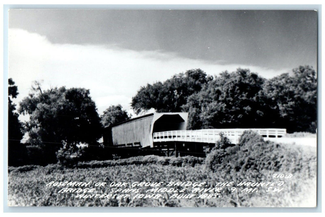 Roseman Oak Grove Haunted Covered Bridge Winterset Iowa IA RPPC Photo Postcard