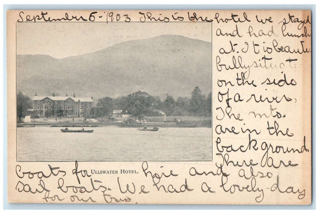 1903 Boat Canoeing Ullswater Hotel Penrith England Antique Posted Postcard