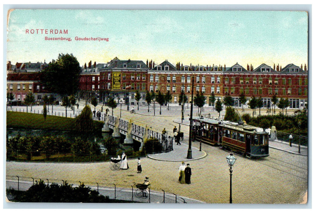 1908 Road in Rotterdam Boezembrug & Goudse Rijweg Netherlands Antique Postcard