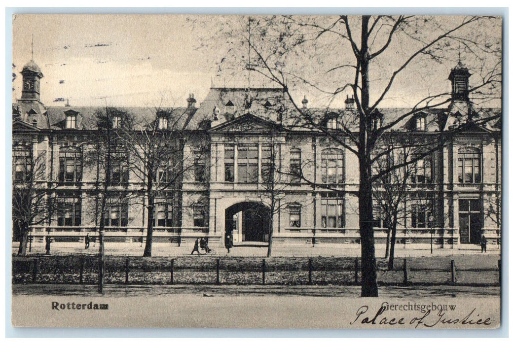 1909 Trolley Car Palace of Justice Rotterdam Netherlands Antique Postcard