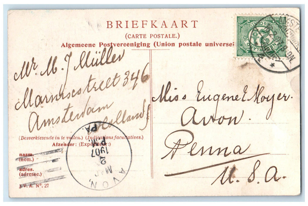 1907 Leidscheplein-Stadsschouwburg Amsterdam Netherlands Avon PA Postcard