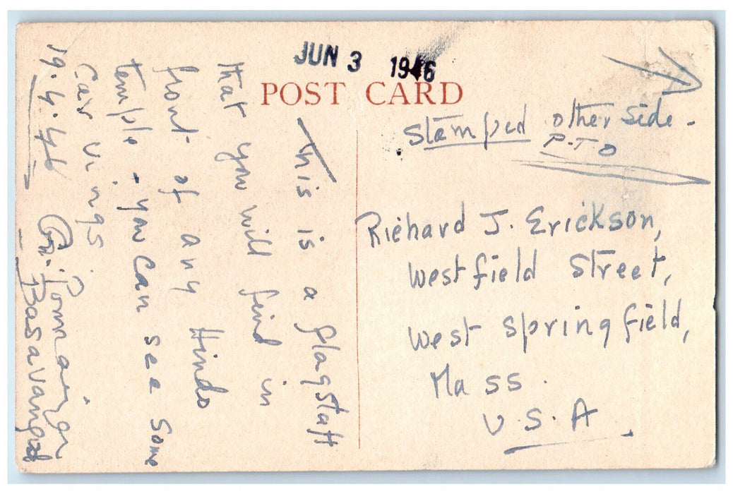 1946 A Temple Garudasthumbum (Flagstaff) India Posted Vintage Postcard