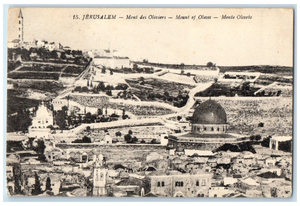1926 Buildings Temples Road at Mount of Olives Jerusalem Israel Postcard