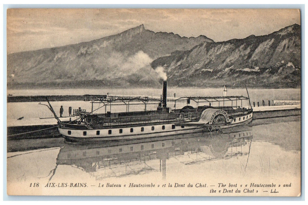 c1940's Boat Hautecombe and The Dent Du Chat Aix Les Bains France Postcard