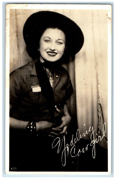 c1940's Pretty Woman Yodeling Cowgirl Unposted Vintage RPPC Photo Postcard