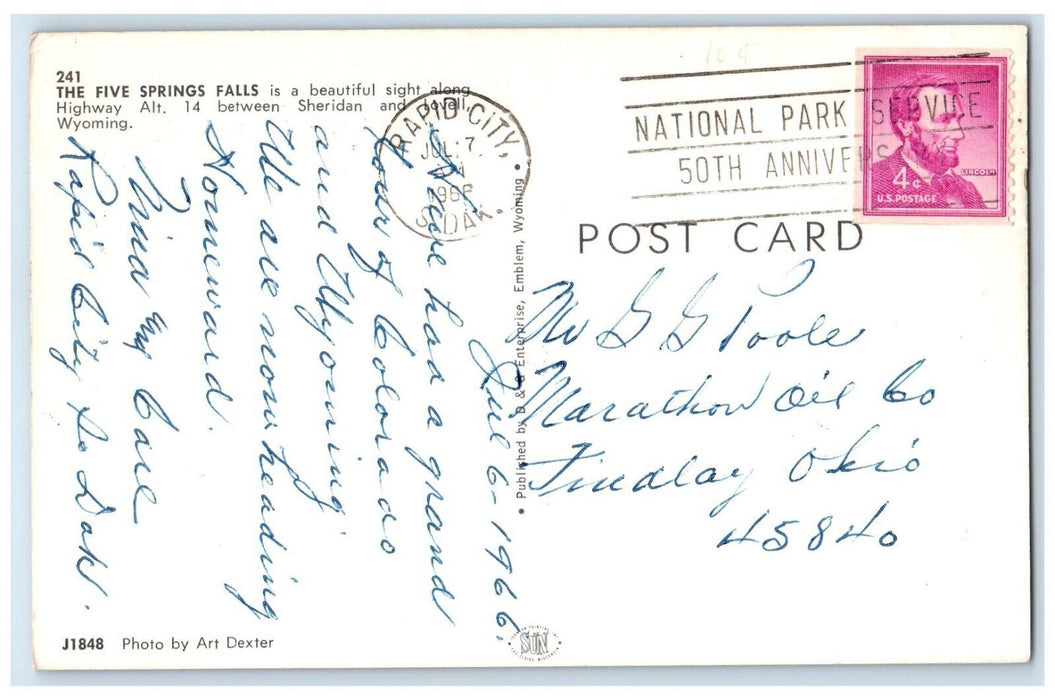 1966 The Five Spring Falls Between Sheridan And Lovell Wyoming WY Postcard