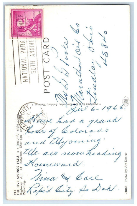 1966 The Five Spring Falls Between Sheridan And Lovell Wyoming WY Postcard