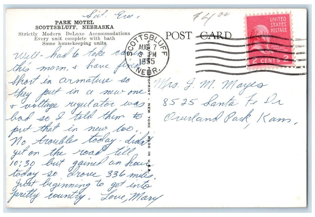 1955 Aerial View Park Motel Auto Court Scottsbluff Nebraska NE Vintage Postcard