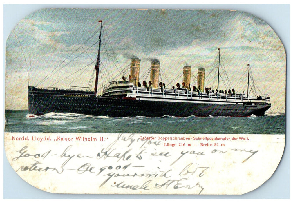 1904 Largest Twin-Screw Express Mail Steamer Kaiser Wilhelm II Germany Postcard