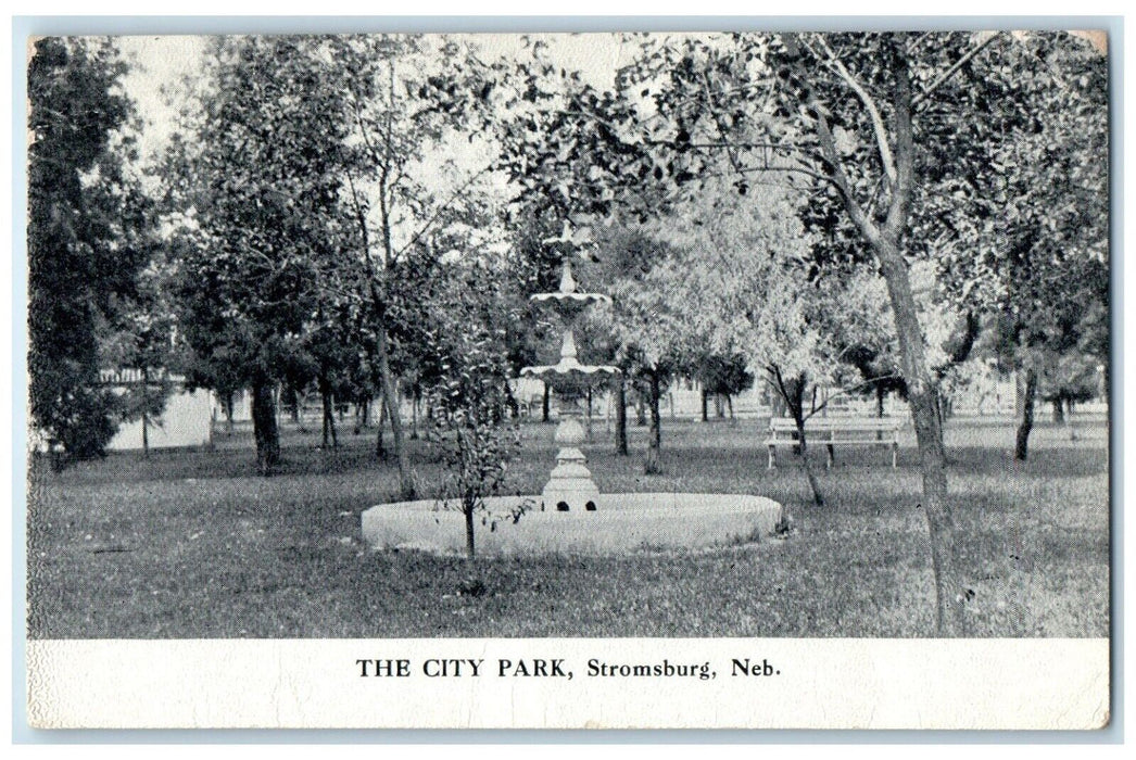 c1910 City Park Fountain Tress Stromsburg Nebraska NE Vintage Unposted Postcard
