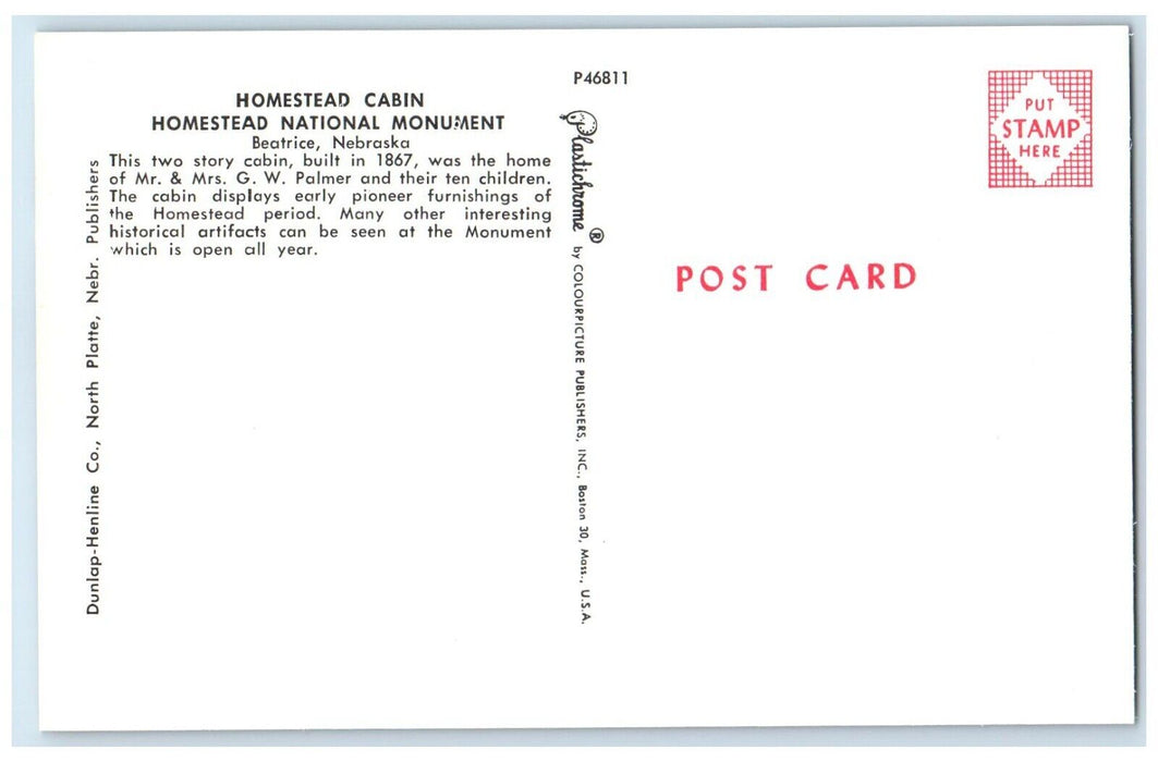 Homestead Cabin Homestead National Monument Beatrice Nebraska NE Postcard