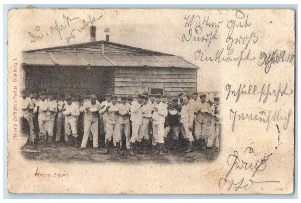 1899 Men Drinking Warm Soup Pirmasens Rhineland-Palatinate Germany Postcard