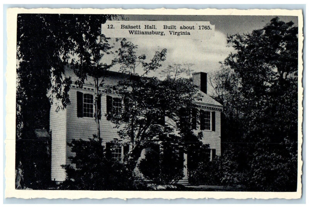 c1930's Bassett Hall Building And Trees Williamsburg Virginia VA Postcard