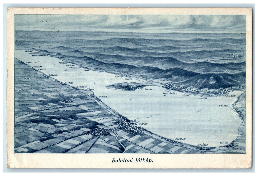 c1930's Total view of Lake Balaton, Balatoni Latkep Hungary Postcard
