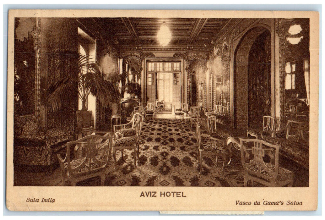 1948 Aviz Hotel Vasco Da Gama's Salon Saia India Vintage Posted Postcard