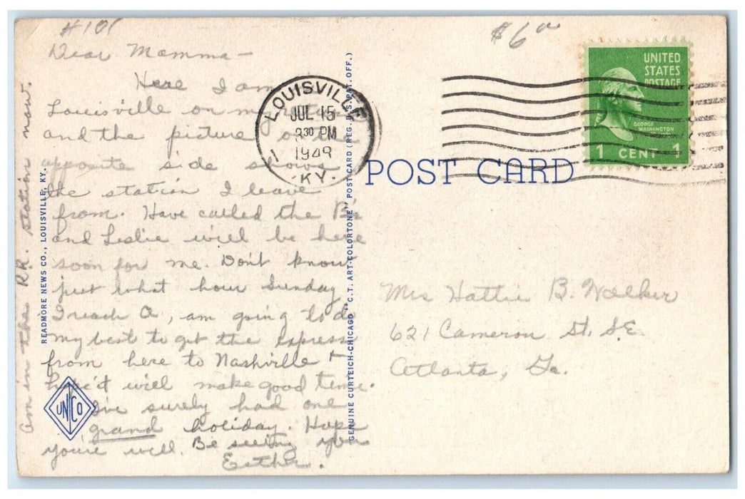 1948 Greyhound Bus Terminal Cars Louisville Kentucky KY Posted Vintage Postcard