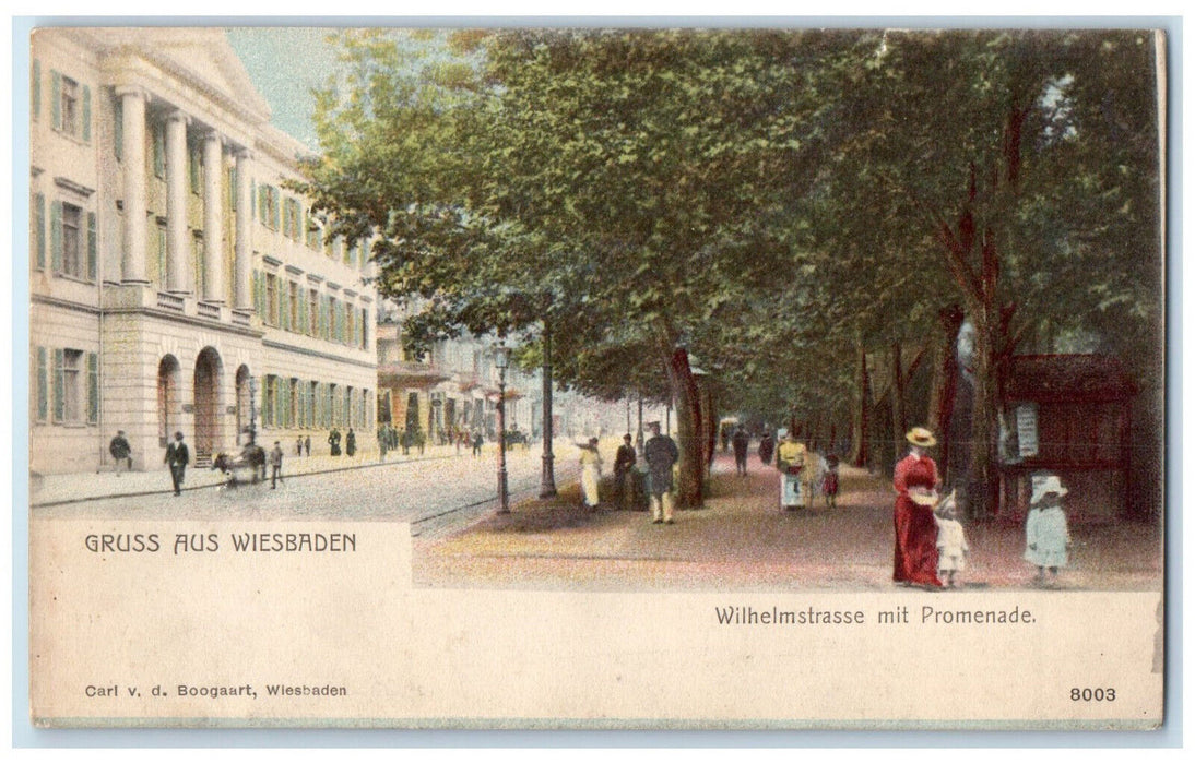 c1940's Wilhelmstrasse With Promenade Greetings from Wiesbaden Germany Postcard