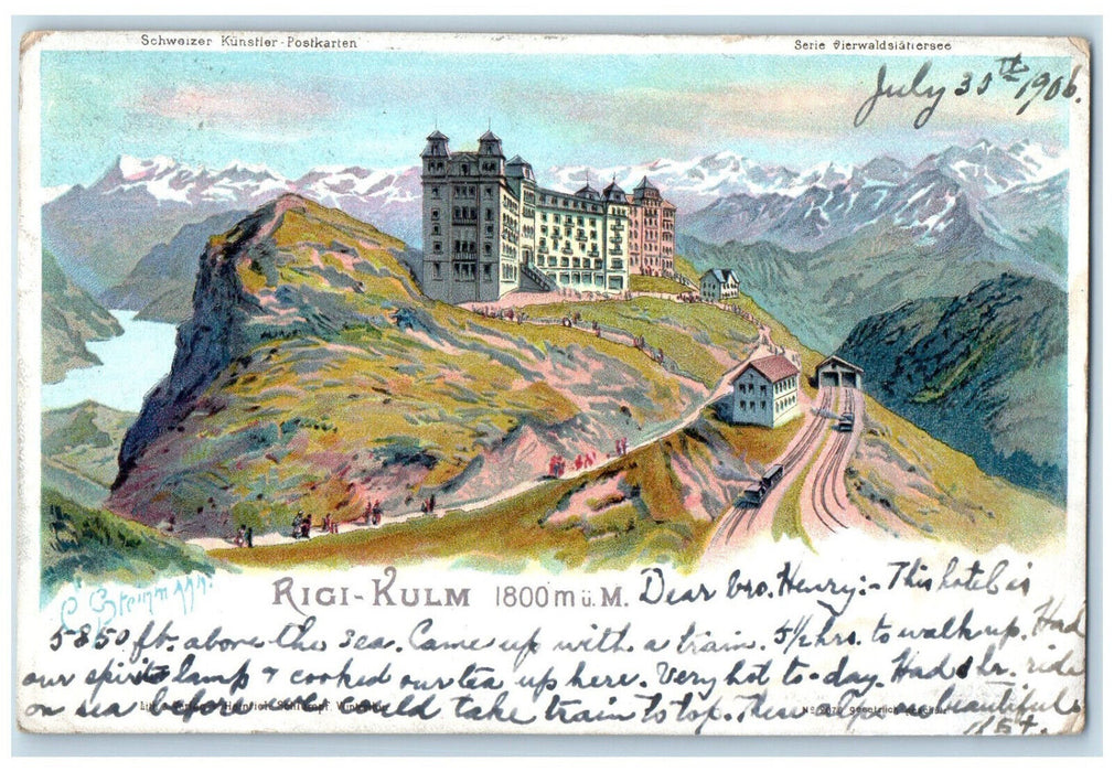 1906 Train Locomotive Building View Rigi Kulm Switzerland Postcard