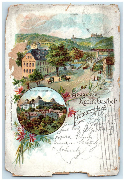 1901 Gruss Von Knorrs Gasthof Erdmannsdorf Augustusburg Germany Postcard