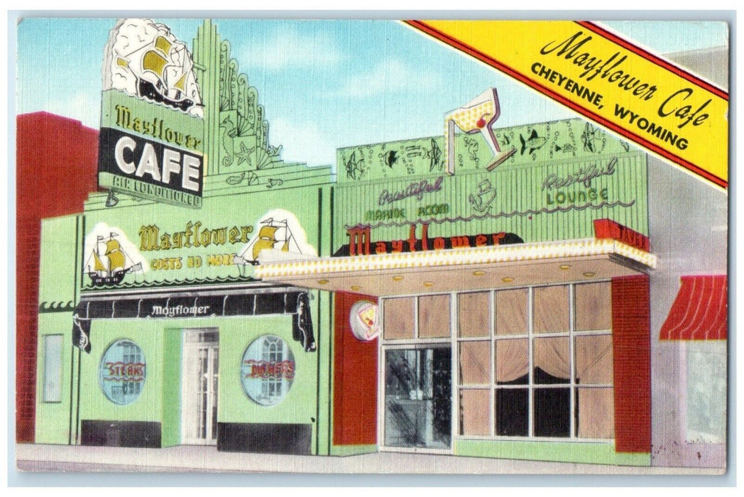 c1940 Mayflower Restaurant Co. Exterior Building Road Cheyenne Wyoming Postcard