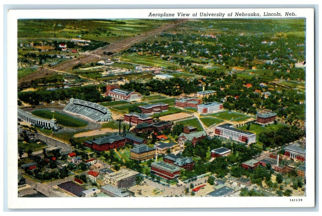 c1940 Aeroplane View University Nebraska  Lincoln Nebraska NE Antique Postcard