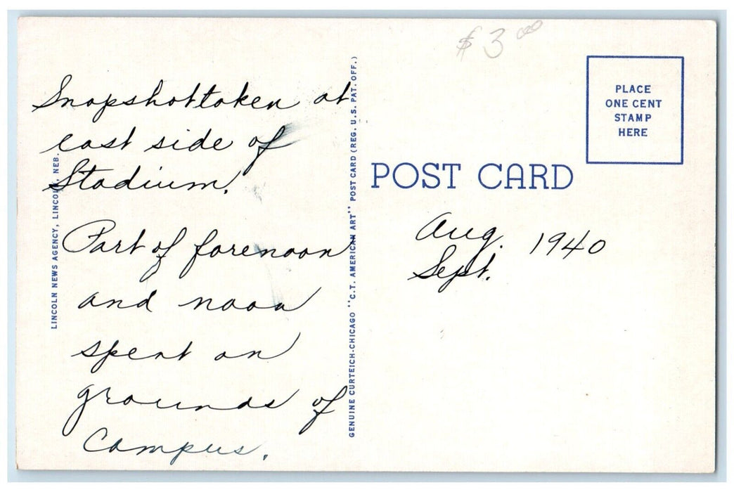 c1940 Aeroplane View University Nebraska  Lincoln Nebraska NE Antique Postcard