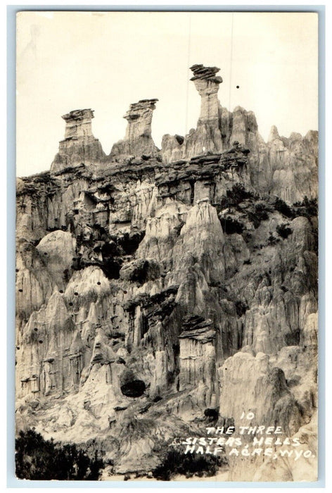 The Three Sisters Hell's Half Acre Wyoming WY RPPC Photo Vintage Postcard