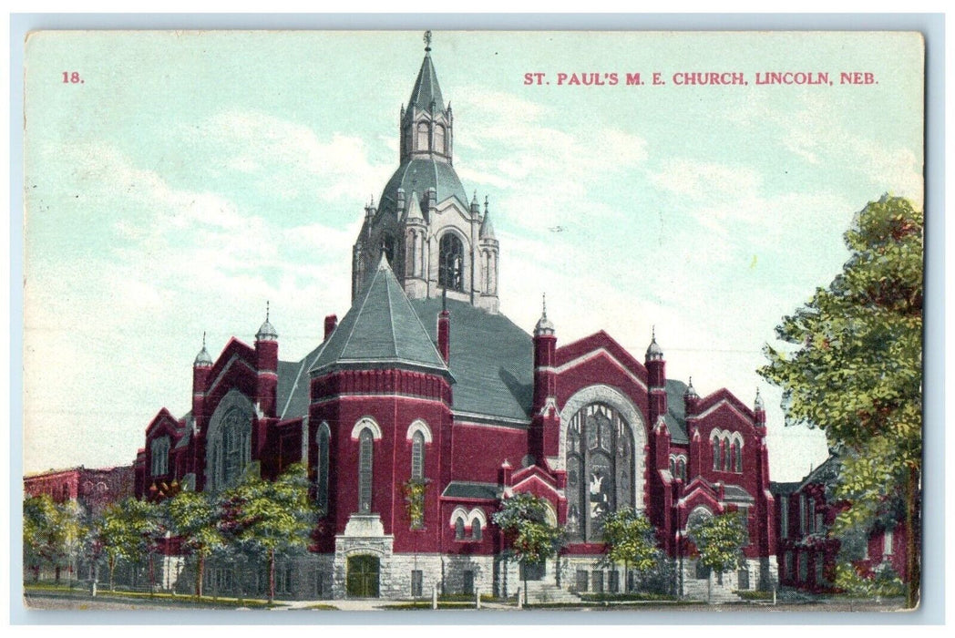 1909 Exterior View St Paul Methodist Episcopal Church Lincoln Nebraska Postcard