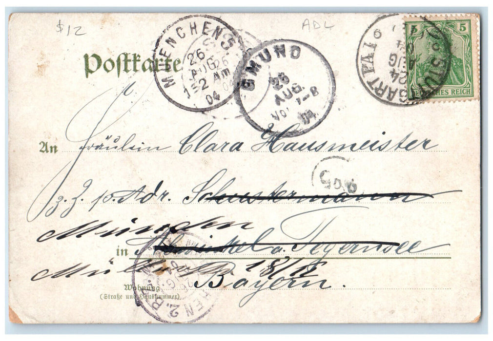 1904 Cafe Restaurant Konigin Olga Bau Greetings from Stuttgart Postcard