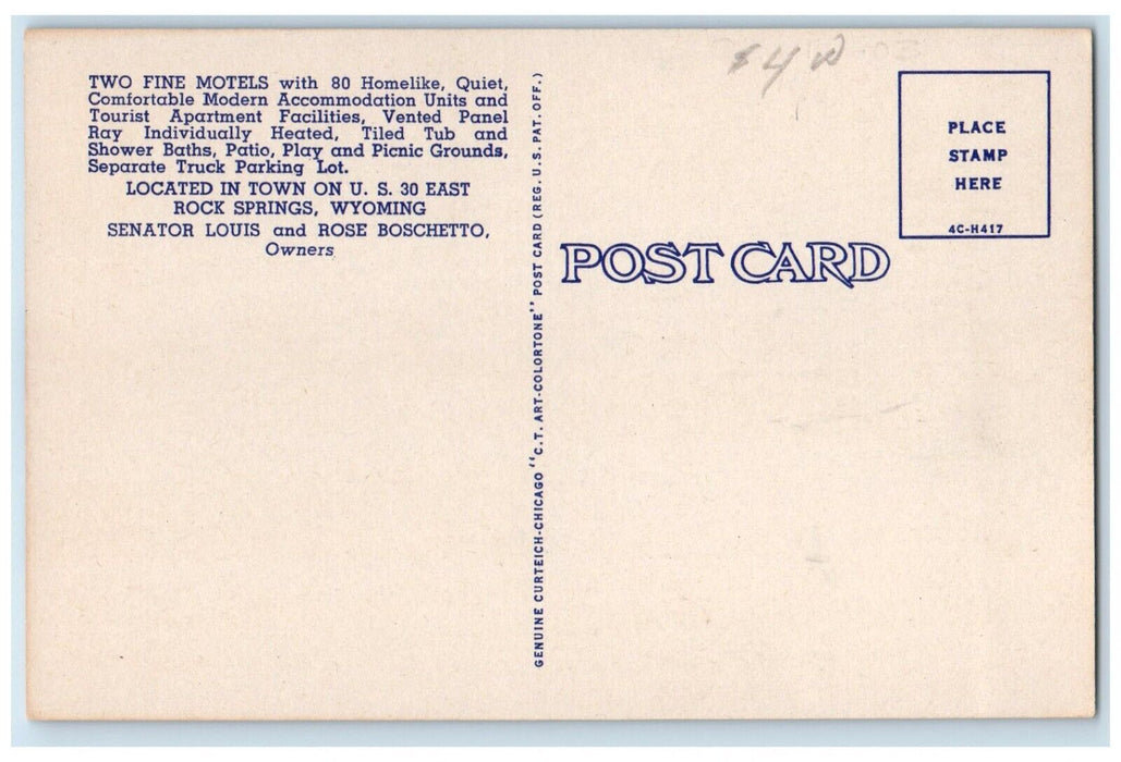 c1940 El Rancho Motor Lodge Rose Court Exterior Rock Springs Wyoming WY Postcard