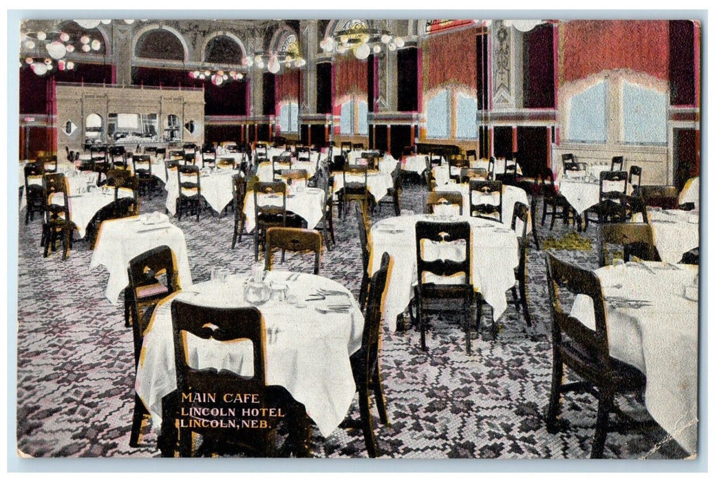 1910 Interior View Dining Room Main Cafe Lincoln Hotel Lincoln Nebraska Postcard