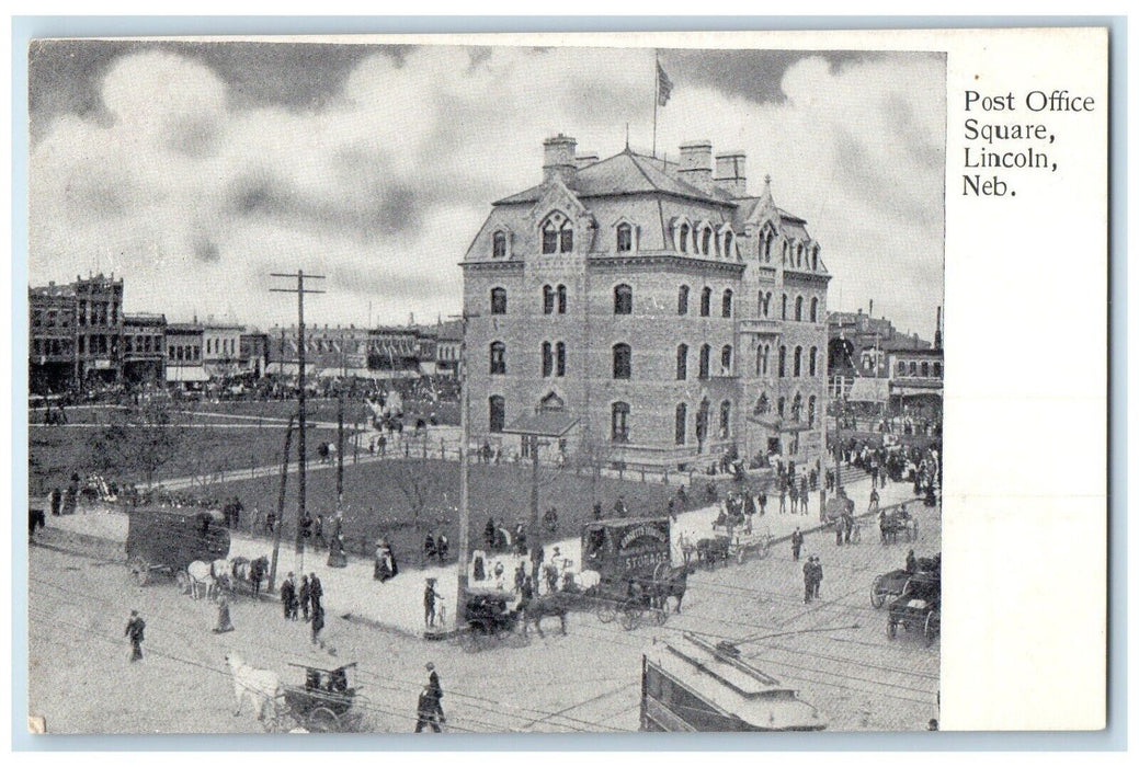1905 Aerial View Post Office Square Streetcar Carriage Lincoln Nebraska Postcard