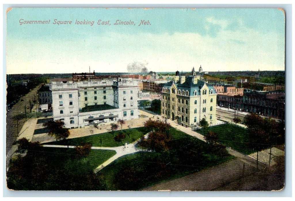 c1910 Birds Eye View Government Square Looking East Lincoln Nebraska NE Postcard