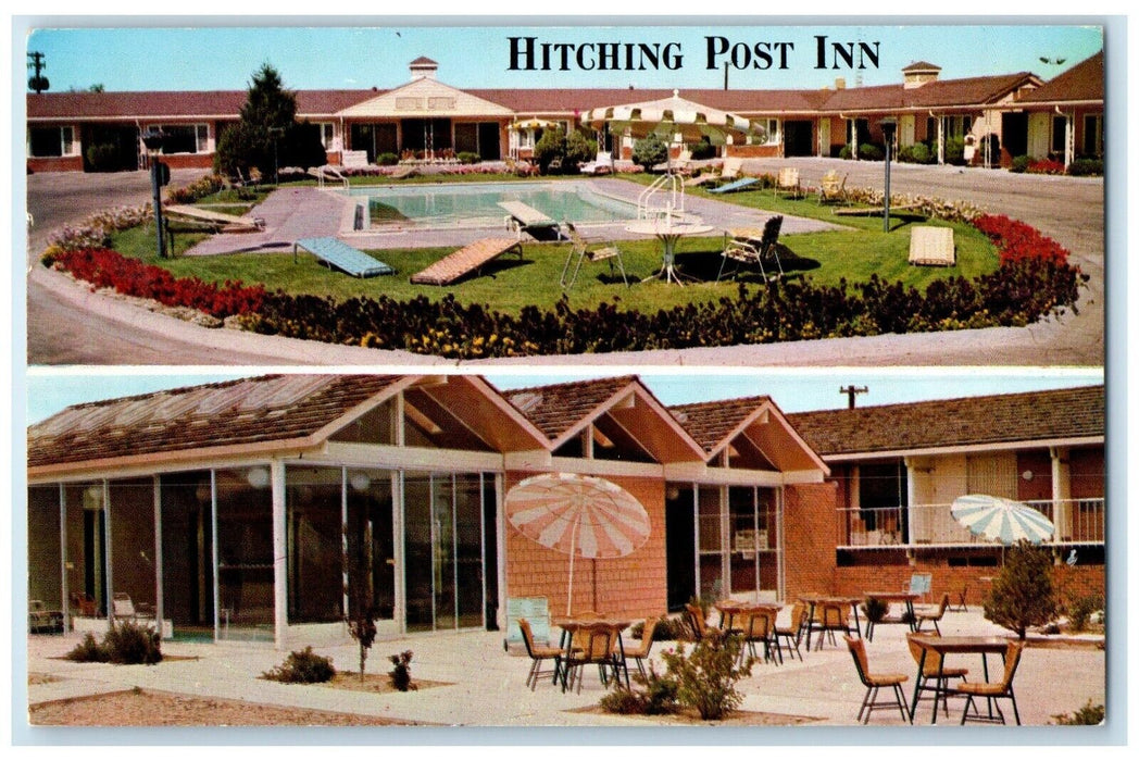 1964 Hitching Post Inn Motor Hotel Restaurant Pool Cheyenne Wyoming WY Postcard