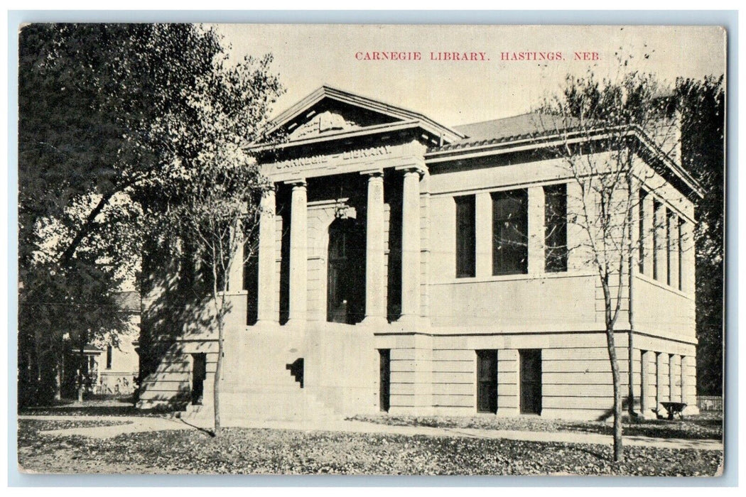 c1910 Exterior View Carnegie Library Building Hastings Nebraska Antique Postcard