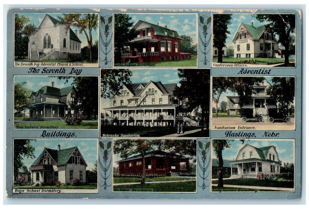 1921 Seventh Day Adventist Building Multi-View Hastings Nebraska Posted Postcard