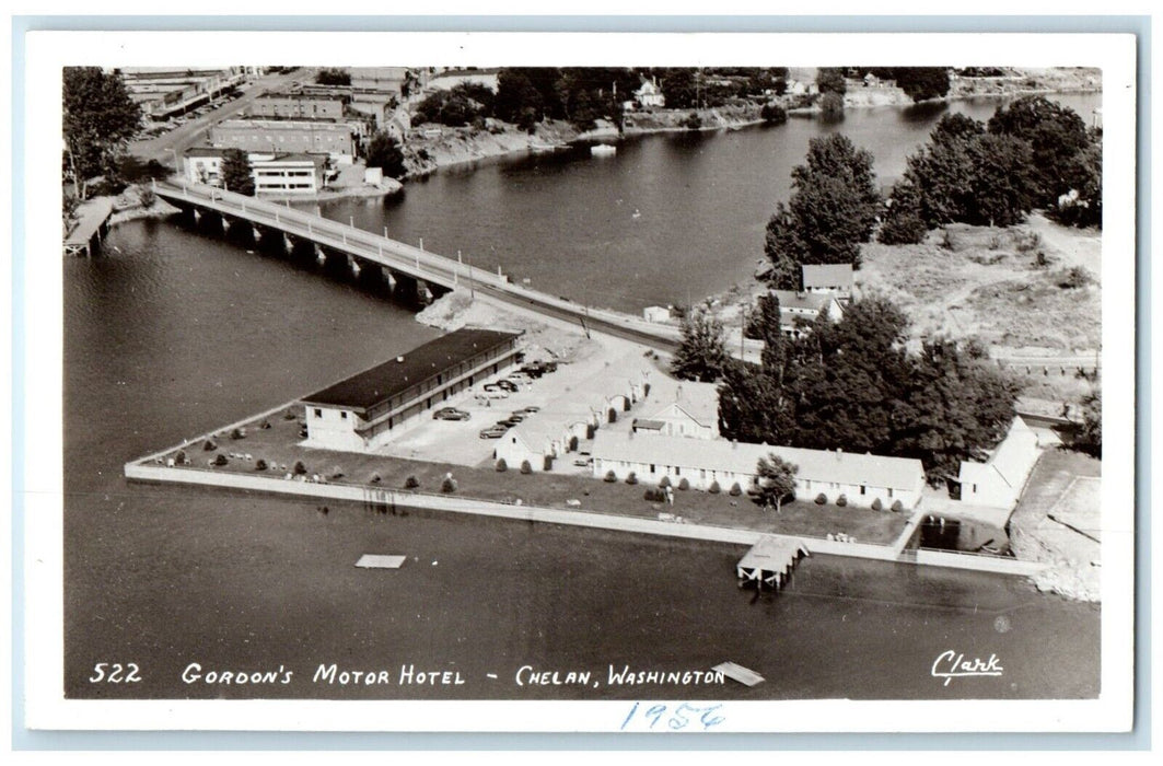 1956 Aeiral View Gordon's Motor Hotel Chelan Washington WA RPPC Photo Postcard