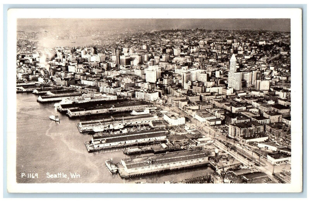 c1940's Aerial View Of Seattle Washington WA RPPC Photo Vintage Postcard