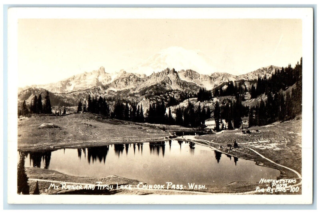 Mt. Rainier And Tipsu Lake Chinook Pass Washington WA RPPC Photo Postcard