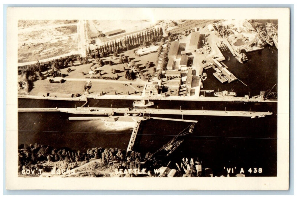 c1910's Aerial View Of Gov't Docks Seattle Washington WA RPPC Photo Postcard