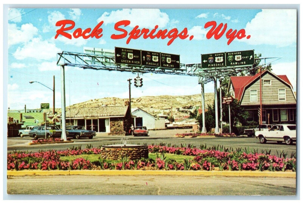 c1960 Major Highway Intersection Chamber Commerce Rock Springs Wyoming Postcard