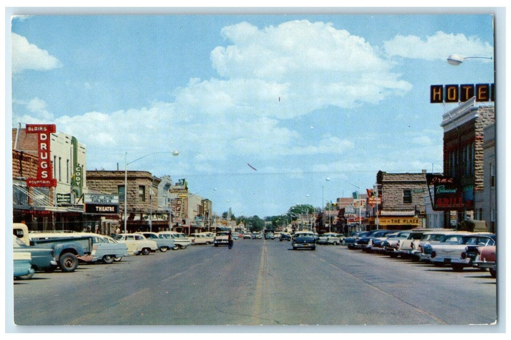 c1960 Buffalo Bill Sheridan Street Exterior Classic Cars Cody Wyoming Postcard